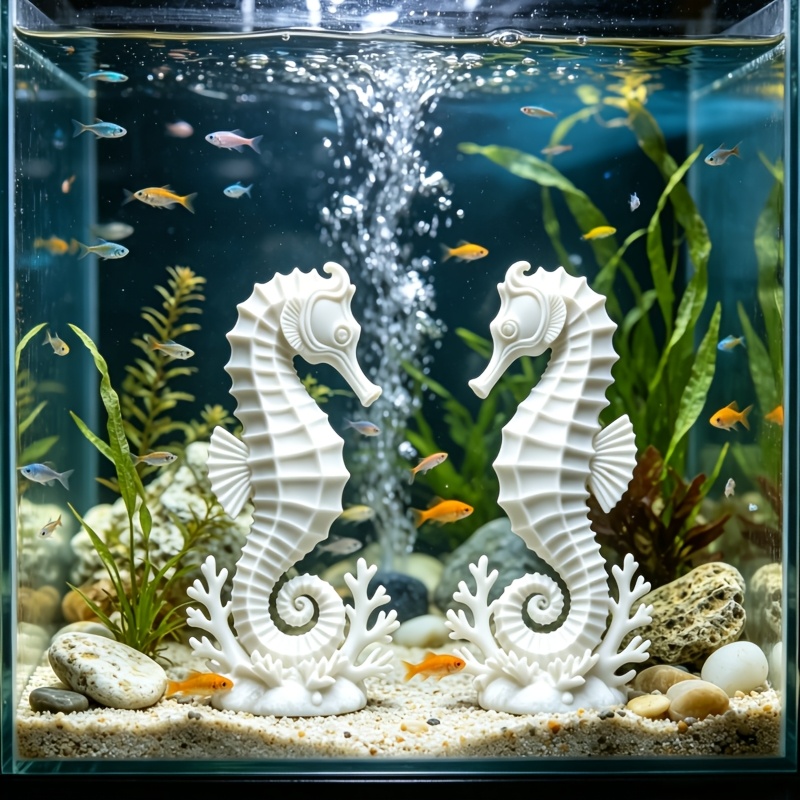 Marine Aquarium Kit - 2-teiliges Seepferdchen-Korallen-Figuren-Set 3D-Druck Aquarium-Landschaftsdekoration Nautischer Küstenstil