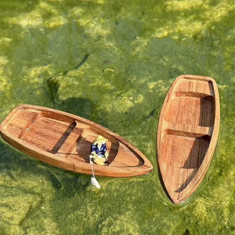 Aquarium Marina - Handgemachte Holzboot Mini Schwimmboot Modell Fischer