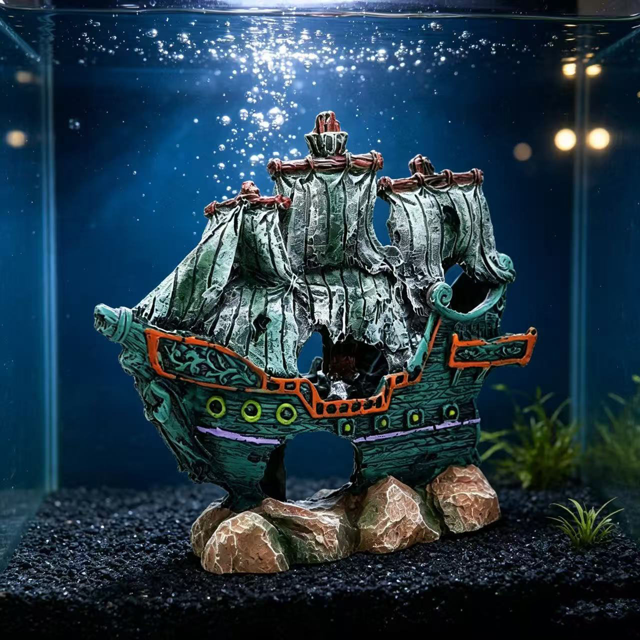 Aquarium Marina - Aquarium-Fischbecken-Dekoration: Segelboot, Schiffswrack, Harz-Ornament, gesunkenes Boot,